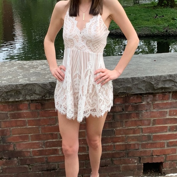 White Lace Romper with Lace Up Back - Picture 8 of 10